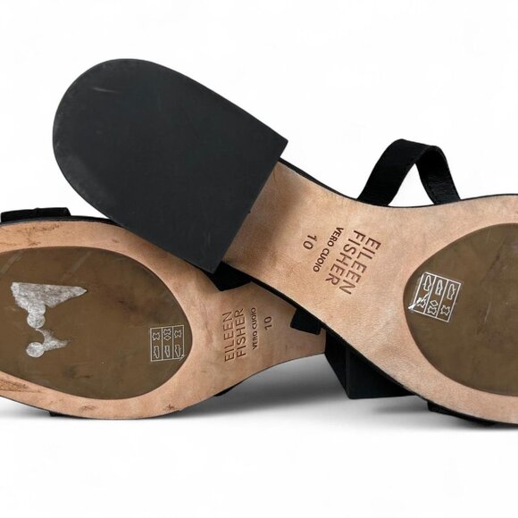 Eileen Fisher Jazzy Black Suede Block Heel Sandals – Women’s Size 10 - Picture 4 of 5